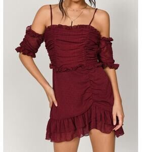 TOBI Wine Cold Shoulder Ruffle Mini Dress XL